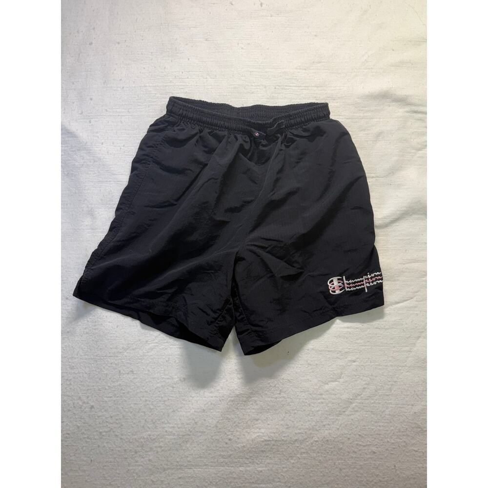 Vintage Champion Women's Black Nylon Athletic Running Shorts (Size Small)